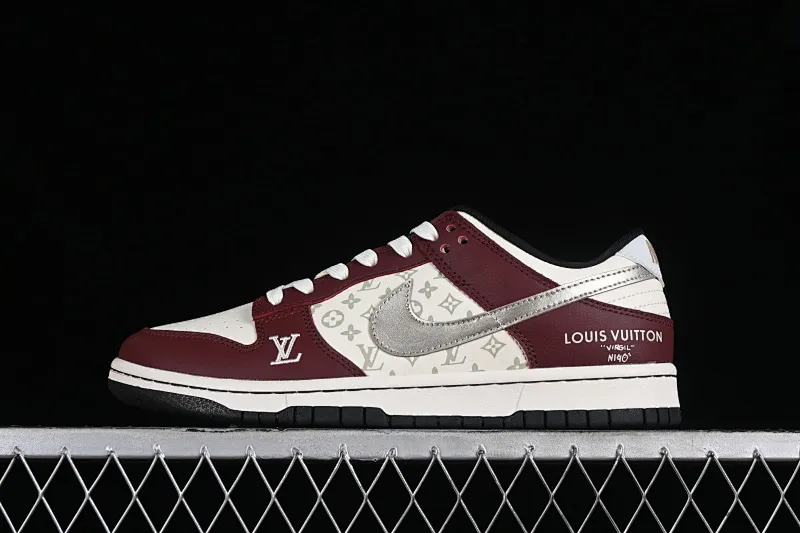 All Categories Nk SB Dunk Series Nk SB Dunk Low Low-top sneakers Louis Vuitton x Nk Dunk Low joint custom-burgundy silver hook SB low-top casual sneakers FC1688-188